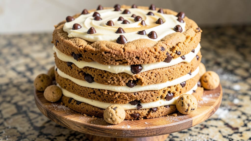 Chocolate Chip Cookie Cake Recipe with Cookie Dough: Edible Cookie Dough Layers and Crunchy Top