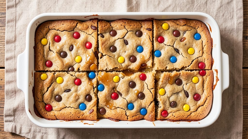 Chewy M&M Cookie Bars Recipe: Crunchy Shells With Melty Chocolate Rivers